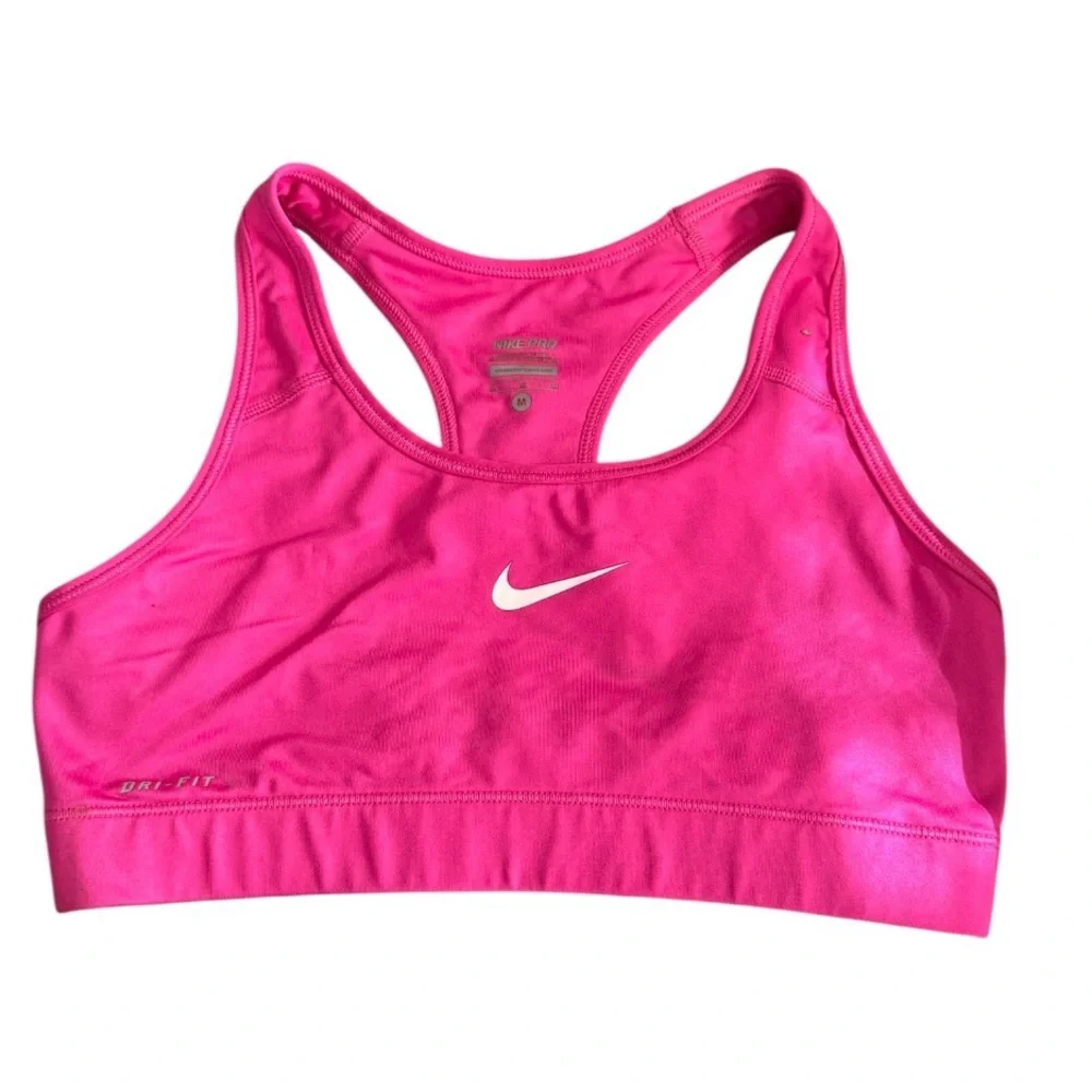 Nike Pro Dri Fit Racerback Sports Bra Pink Athletic Workout Medium Barbiecore - Picture 2 of 4